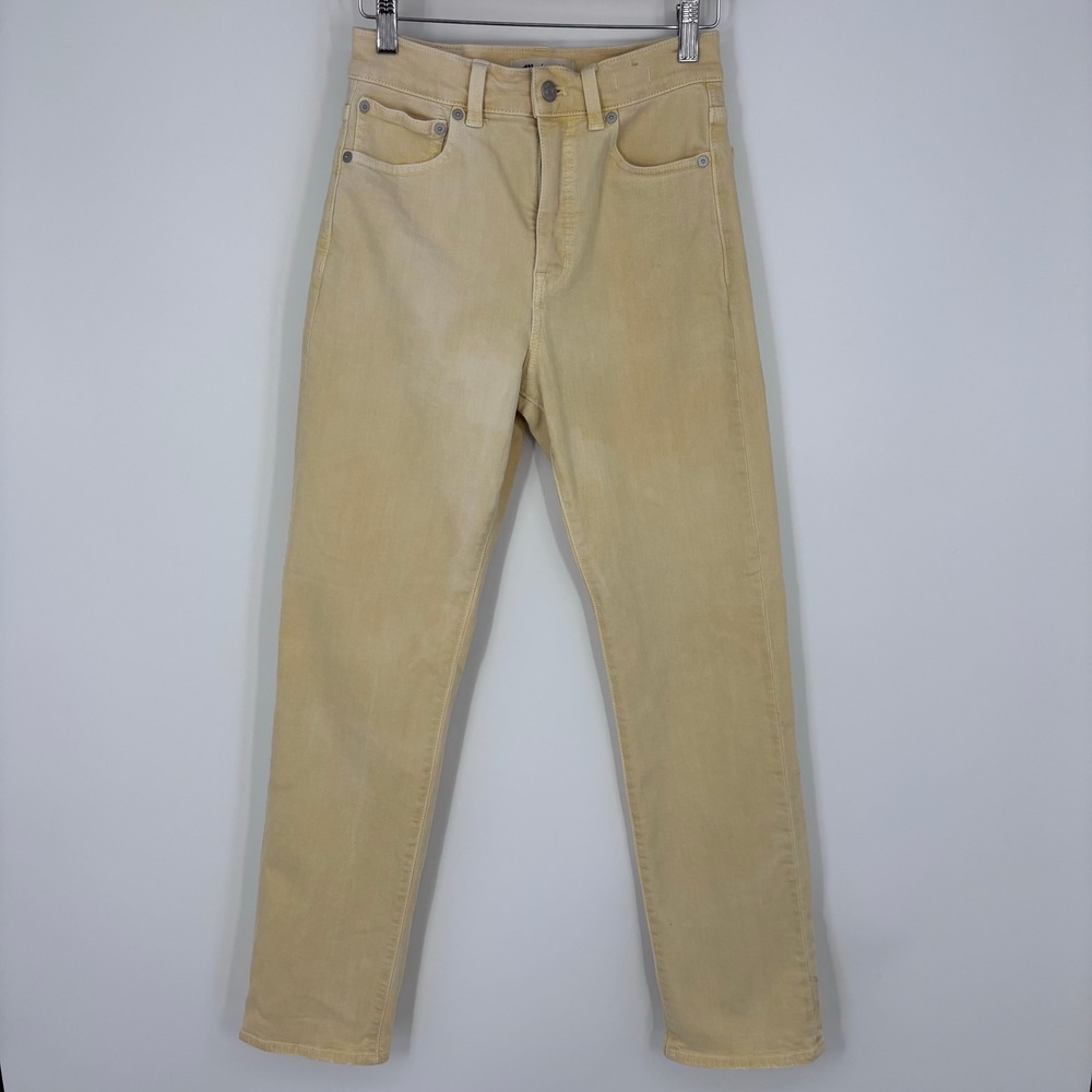 Madewell 90s Straight Jeans Women 24 Faded Yellow High Rise Stretch Denim Pants
